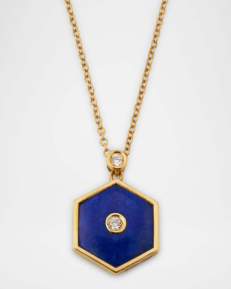 18K Yellow Gold Baia Sommersa Pendant Necklace with Diamonds and Lapis